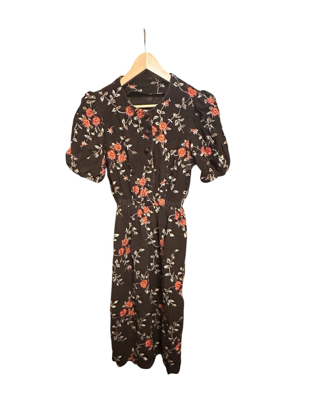 Vintage Y2K Cottagecore Corduroy Floral Dress Boho Feminine Romantic Puff Sleeve